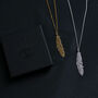 Feather Necklace In Sterling Silver, 24ct Gold Vermeil, thumbnail 4 of 12