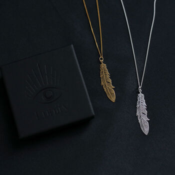 Feather Necklace In Sterling Silver, 24ct Gold Vermeil, 4 of 12