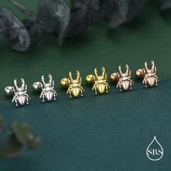 Sterling Silver Beetle 18 G Screw Back Stud Earring With Ball Back, 4 of 10