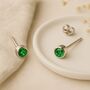 Sterling Silver May Emerald Birthstone Stud Earrings, thumbnail 1 of 4