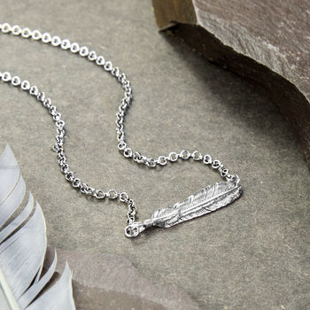Sterling Silver Oxidised Feather Necklace, 3 of 4