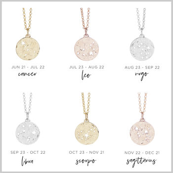 Star Sign Zodiac Necklace Silver Or Gold, 5 of 10