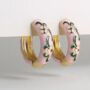 Pink Cloisonné Flower Hoop Earrings, thumbnail 2 of 4