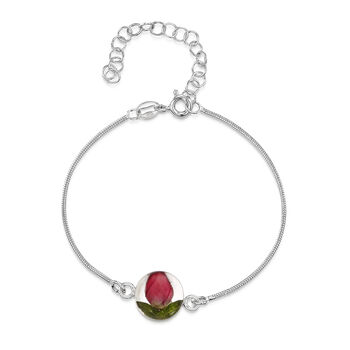 Real Flower Charm Snake Bracelet In Sterling Silver. Choose From Eight Flowers, 10 of 12