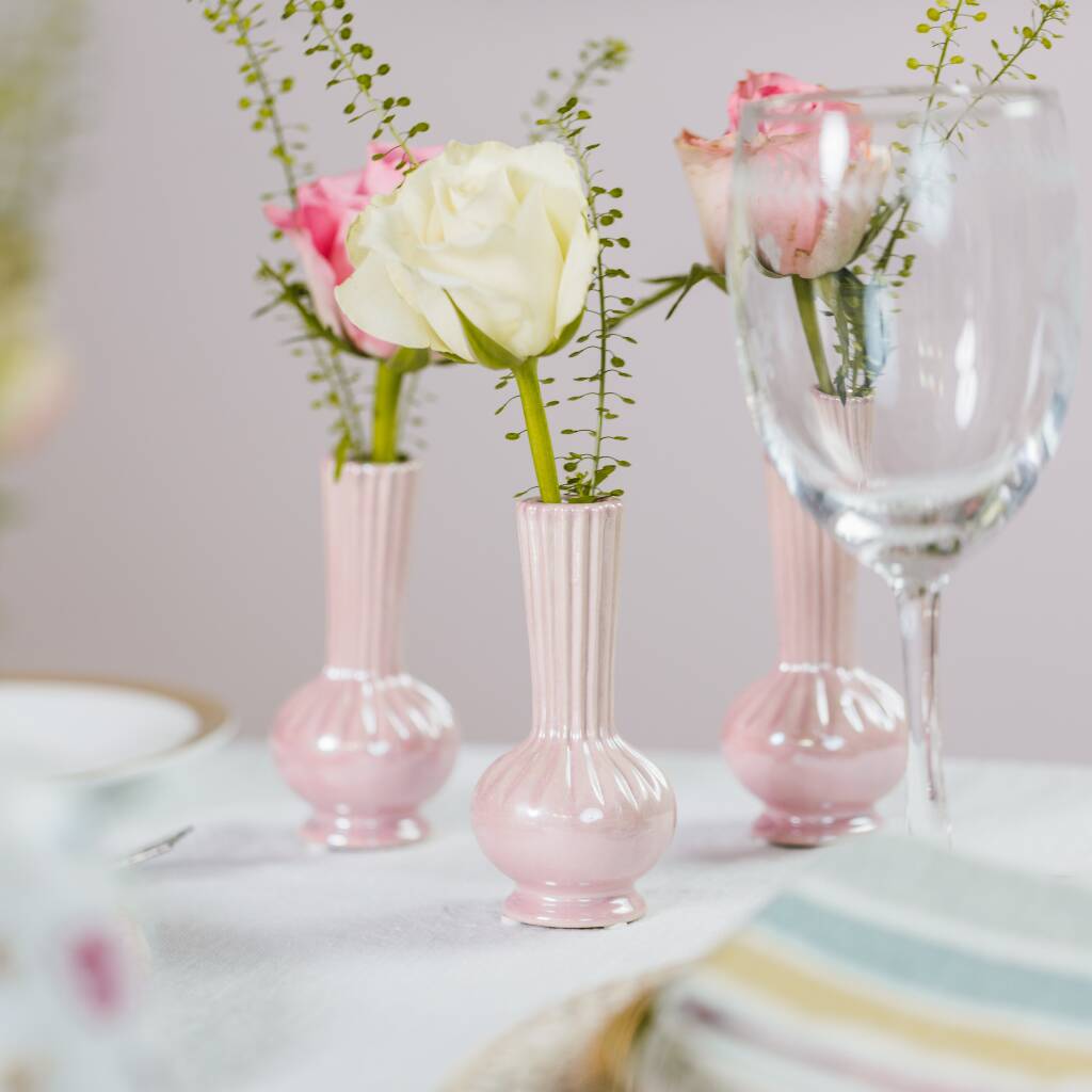 Pearlescent Pink Bud Vases Set Of Three By Truffle Tablescapes