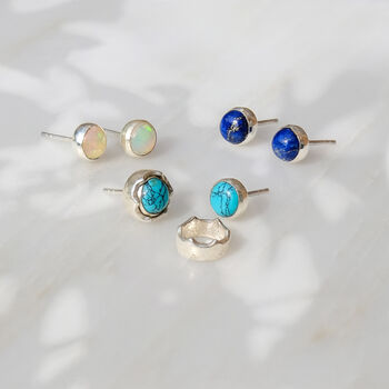 Maya Lapis Lazuli Stud Earrings Sterling Silver Or Gold Plated, 6 of 12
