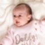 Daddy's Girl/Boy Or Mama's Boy/Girl Embroidered New Baby Knitted Romper. Perfect Father's Day Gift, thumbnail 1 of 7