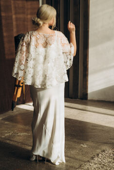 Floral Lace Cape Beaded Wedding Dress Cover Up, 4 of 12