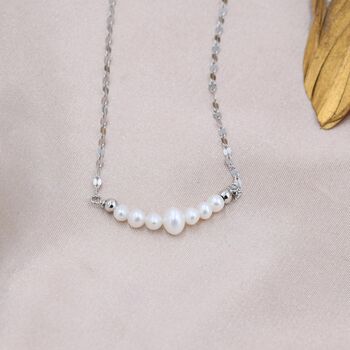 Sterling Silver Genuine Pearl Bar Necklace, 4 of 12