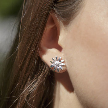 Sterling Silver Polished Daisy Stud Earrings, 2 of 4
