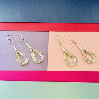 Long Multi Strand Liquid Silver Sterling Drop Earrings, 4 of 5