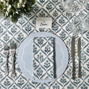 The Walled Garden Blue Block Printed Napkin Set Of Four, 3 of 5