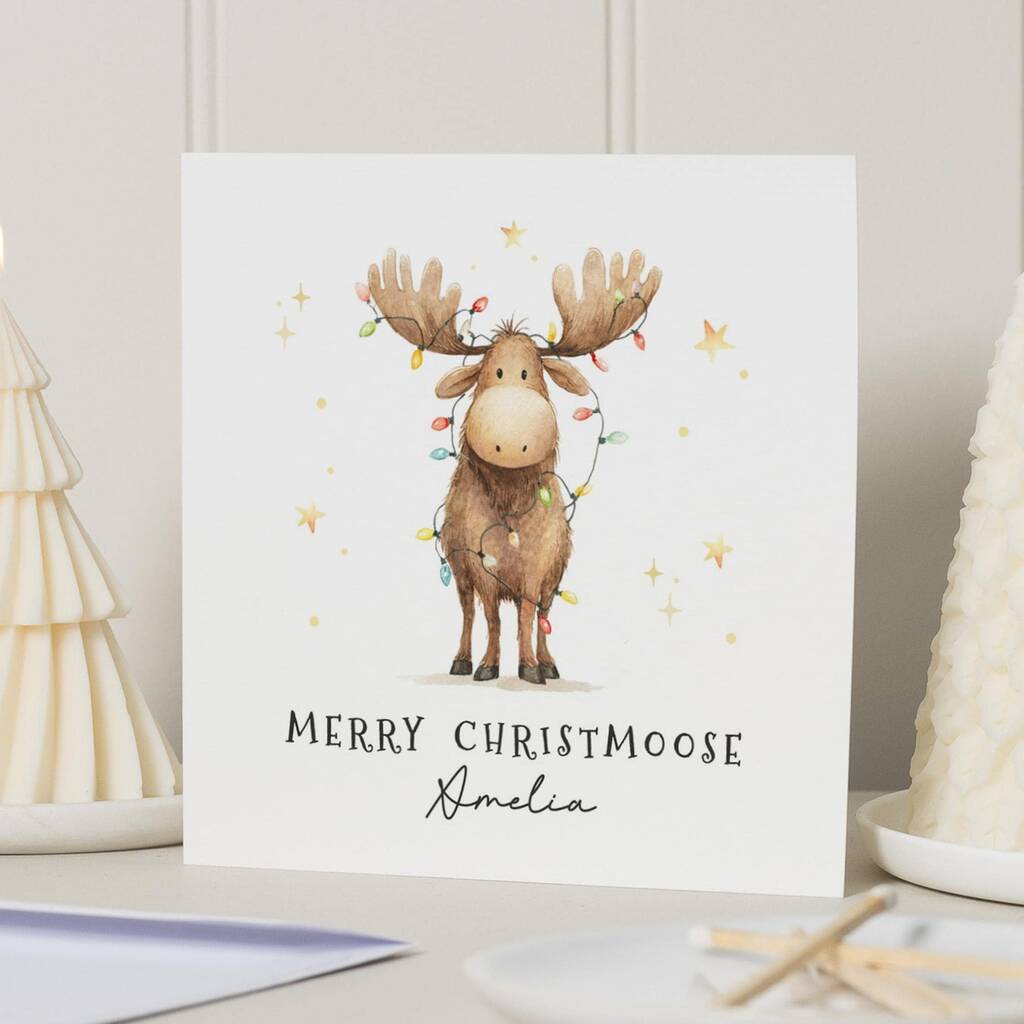 Personalised Funny Moose Christmas Card For Friend, 1 of 7