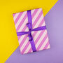 Pink Candy Striped Birthday Wrapping Paper, thumbnail 1 of 2