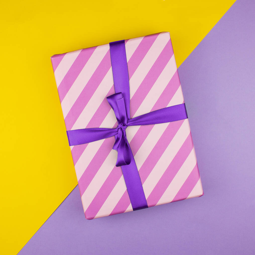 Pink Candy Striped Birthday Wrapping Paper, 1 of 2