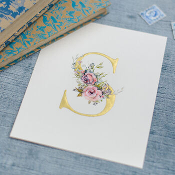 Illustrated Initial Letter In Real Gold Unframed Print, 3 of 7