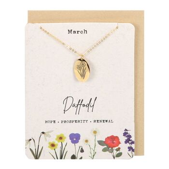 March Birthday Daffodil Birth Flower Necklace Card, 2 of 4