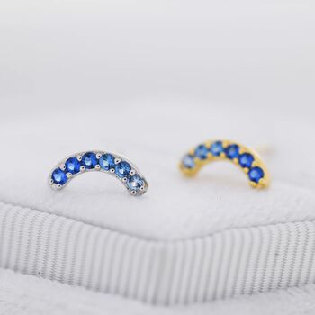 Ombre Sapphire Blue Cz Curved Bar Stud Earrings, 6 of 12