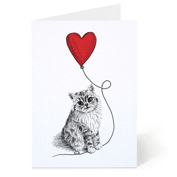Cat With Heart Balloon Greeting Card, 2 of 6