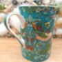 Set Of Six Straight Mugs In Teal Strawberry Thief Design, thumbnail 9 of 10