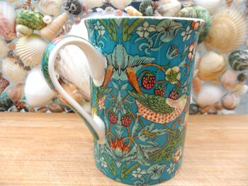 Set Of Six Straight Mugs In Teal Strawberry Thief Design, 9 of 10