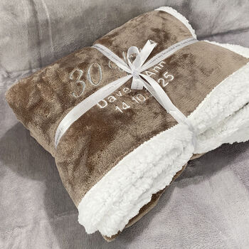 Personalised Pearl Wedding Anniversary Mocha Blanket, 7 of 7