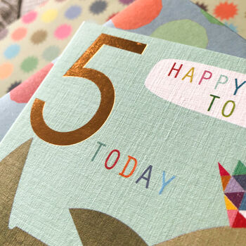 Copper Foiled Shark 5th Birthday Card, 3 of 5