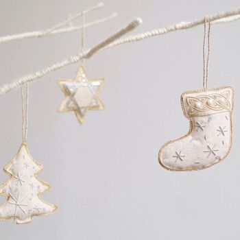 Luxury Irish Linen Festive Stocking Christmas Tree Decoration, 2 of 4