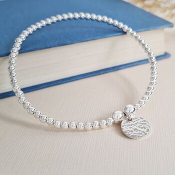 Sterling Silver Bracelet With Silver Hammered Charm, 2 of 5