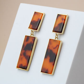 Tortoiseshell Rectangle Drop Earrings, 2 of 3
