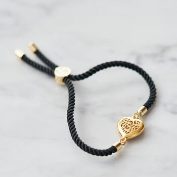Love Heart Black Cord Bracelet, 7 of 8