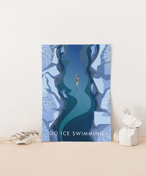 Go Ice Swimming Travel Poster Art Print, 2 of 8