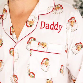 Personalised Matching Christmas Santa Print Pyjamas For Dad And Child, 7 of 12
