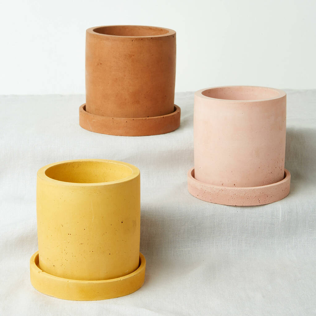 Image of Large Cylinder Concrete Pot Four Colour Choices