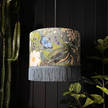 Emerald Mythical Plumes Peacock Lampshade With Fringing, 2 of 9
