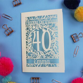 Personalised 40th Birthday Card Papercut Flower Design, 8 of 11