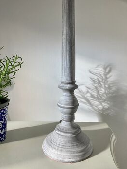 73cm Grey Wooden Table Bedside Lamp With Taupe Shade Home Decor, 3 of 8