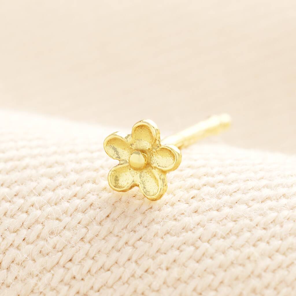 Sterling Silver Flower Piercing Earring In Gold