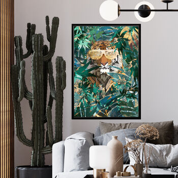 Tiger And Gold Jungle With Sunglasses Wall Art Print, 3 of 7