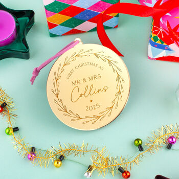 Personalised Mr And Mrs First Christmas Bauble, 2 of 7