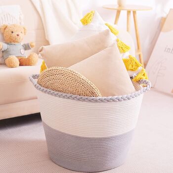 61 L White And Grey Cotton Rope Woven Basket, 3 of 9