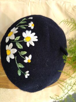 Deluxe Navy Beret Hat With Flower, 2 of 4
