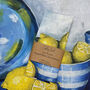 Lemons And Bowl Still Life Art Tea Towel, thumbnail 1 of 2