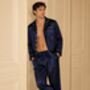 Personalised Matching Navy Luxury Satin Father's Day Pyjamas For Dad And Child, thumbnail 7 of 9