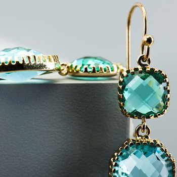 Gold Plated Rectangle Glass Drop Earrings, 6 of 7