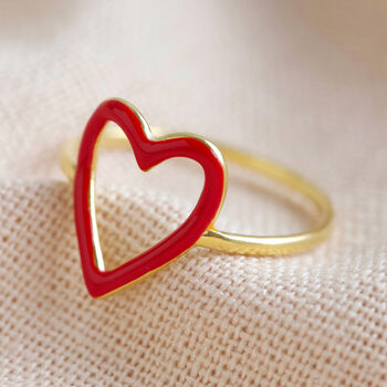 Red Enamel Heart Outline Ring In Sterling Silver, 6 of 12