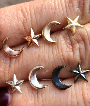 Solid Gold Handmade Moon And Star Studs, 2 of 8