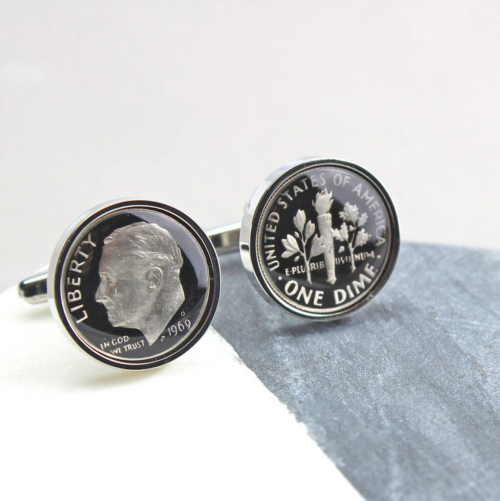 Image of Enamelled 50th Birthday 1970 Dime Coin Cufflinks
