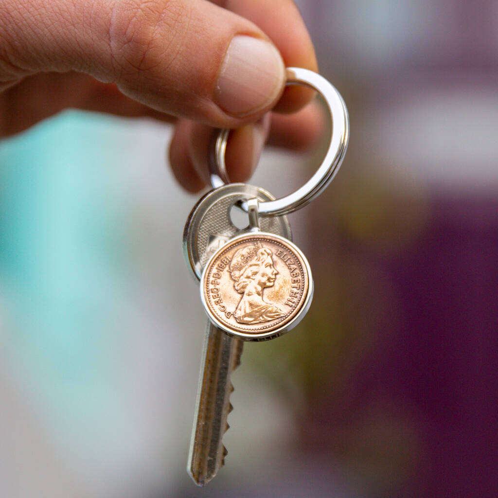 Image of 40th Birthday 1980 Penny Coin Keyring