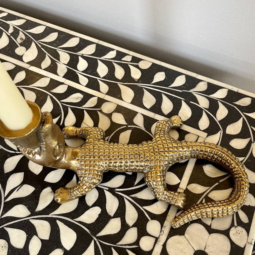 Old Gold Crocodile Reptile Candle Holder By Suffolk Style